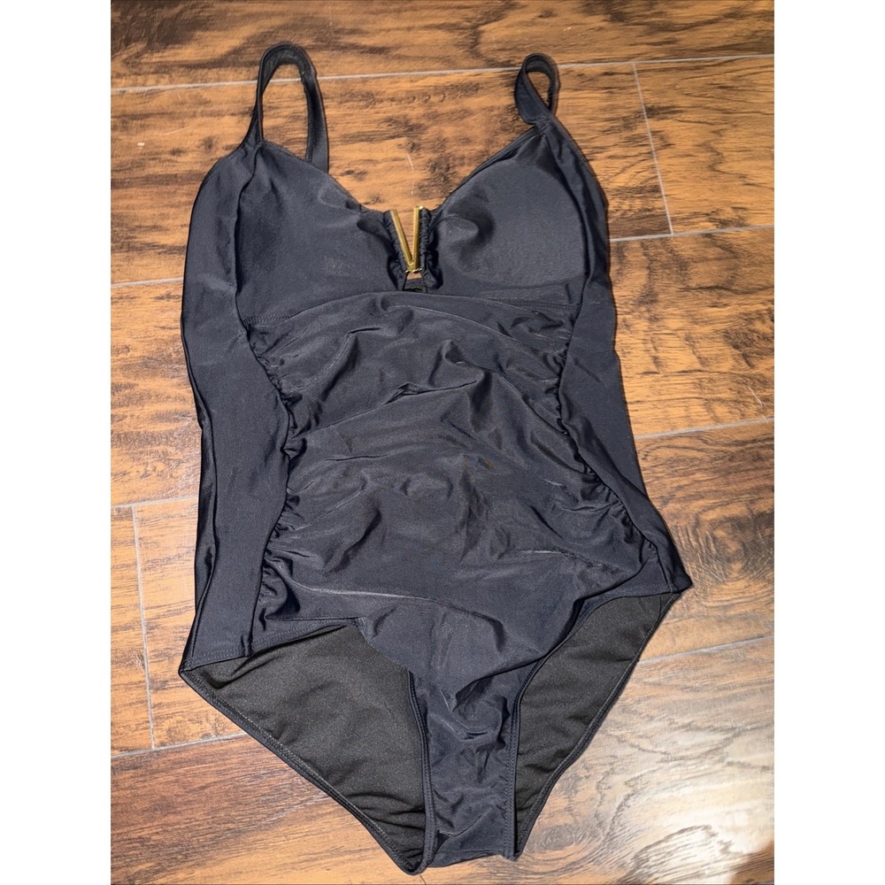 New‎ Tempt Me Women one piece swimsuit Black XL Flattering Slimming Gold